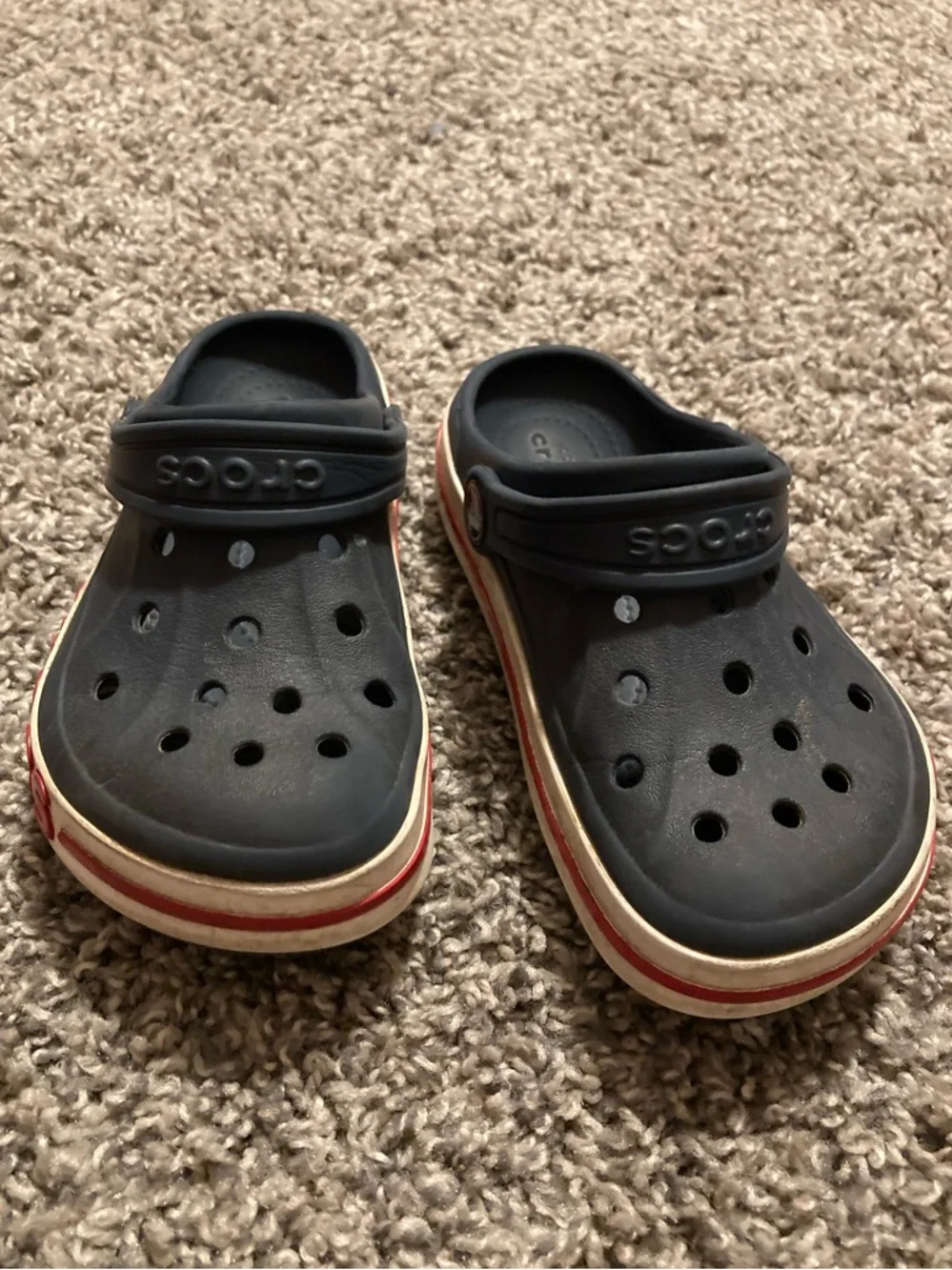 CROCS Kids Navy Clogs with Red and White Trim size 11